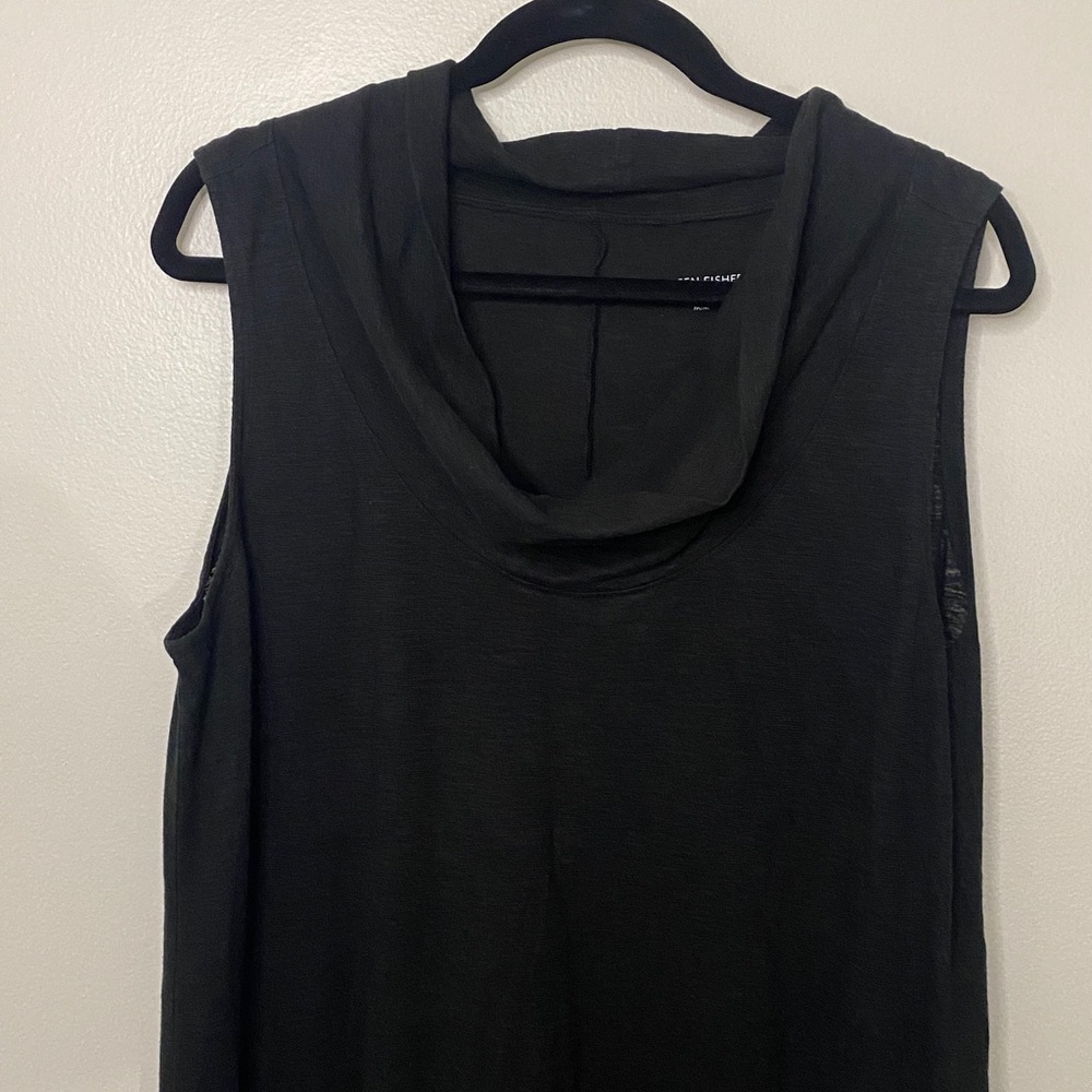 Eileen Fisher Black Cowl Neck Sleeveless A-Line Dress Hem Cotton Medium - Picture 3 of 8